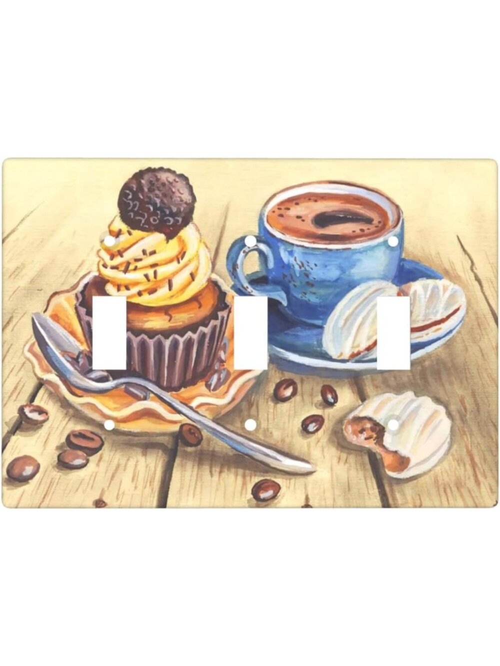 3-Gang Light Switch Cover Coffee Espresso Cup Design Decorative Wall Plate New